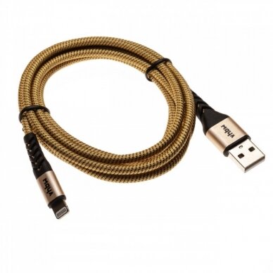 2in1 duomenų kabelis USB 2.0 Lightning, nailoninis, 1,80m, geltona - juoda 1
