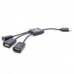 Adapteris (kabelis) - šakotuvas USB tipo C - 2x USB, 1x Micro USB, juodas