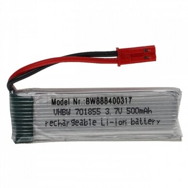 Baterija (akumuliatorius) RC modeliams, žaislams Modellbau 3.7V, Li-Polymer, 500mAh, JST kištukas, 57x18x8mm