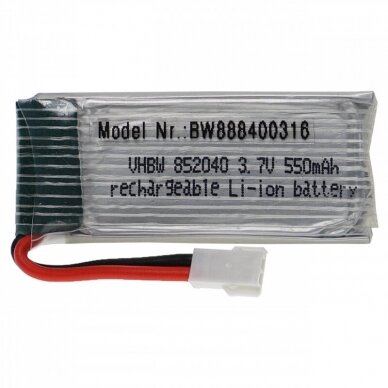 Baterija (akumuliatorius) RC modeliams, žaislams Modellbau 3.7V, Li-Polymer, 550mAh, XH2.54 kištukas, 45x20x9mm