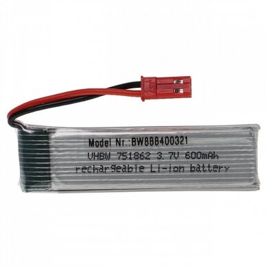 Baterija (akumuliatorius) RC modeliams, žaislams Modellbau 3.7V, Li-Polymer, 600mAh, JST kištukas, 65x17x8mm