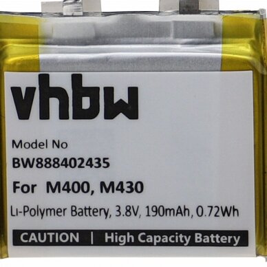 Baterija (akumuliatorius) išmaniesiems laikrodžiams Polar M400 3.8V 190mAh 4