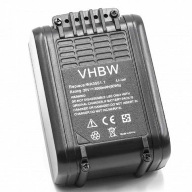 Baterija (akumuliatorius) elektriniam įrankiui Worx WA3551.1 20V, 3AH, Li-Ion 3000mAh 2