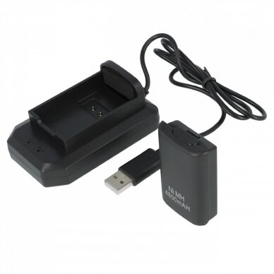 Maitinimo adapteris (kroviklis) USB su baterija nuotolinio valdymo pultui Xbox 360 4800mAh, juodas 1