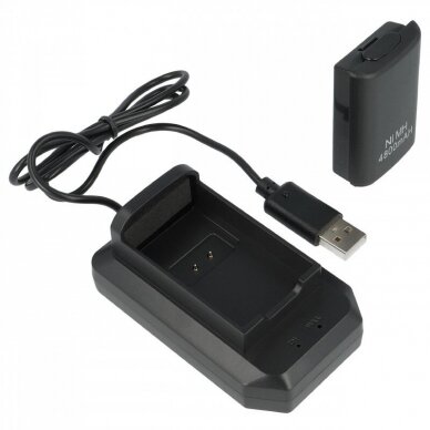 Maitinimo adapteris (kroviklis) USB su baterija nuotolinio valdymo pultui Xbox 360 4800mAh, juodas 5
