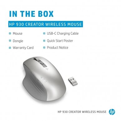 Belaidė įkraunama ergonominė bluetooth pelė HP Wireless Creator 930M Mouse 1D0K9AA#ABB 3