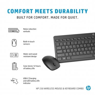 Belaidė klaviatūra ir pelė (komplektas) HP 230 wireless mouse and keyboard combo USB 18H24AA#ABB 8