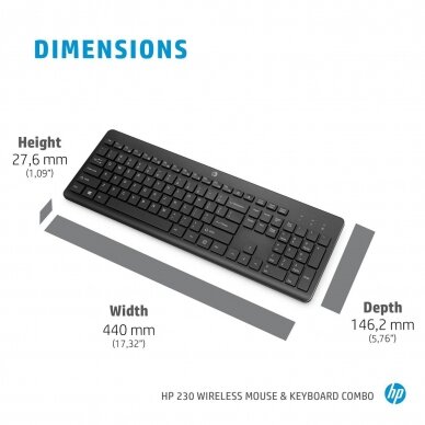 Belaidė klaviatūra ir pelė (komplektas) HP 230 wireless mouse and keyboard combo USB 18H24AA#ABB 6