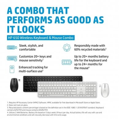 Belaidė klaviatura ir pelė (komplektas) HP 650 Wireless Keyboard and Mouse Combo 4R013AA#ABB US juoda 8
