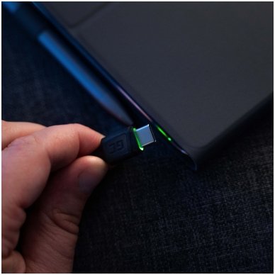 Kabelis GC Ray USB - USB-C 120cm su žaliu LED indikatoriumi ir greitu krovimu Ultra Charge, QC 3.0 3