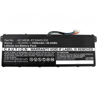 Baterija (akumuliatorius) Acer Aspire ES1-572 ES1-572-31LD KT.00403.032 15.2V 3200mAh 49Wh