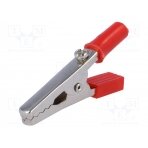Crocodile clip; 60VDC; red; Grip capac: max.15mm; Socket size: 4mm CRCL11-R