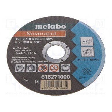 Cutting wheel; Ø: 125mm; Øhole: 22.23mm; Disc thick: 1mm MTB.616271 METABO 1