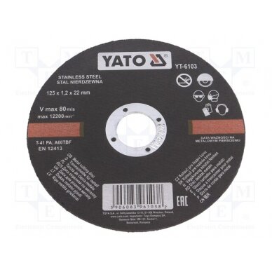 Cutting wheel; Ø: 125mm; Øhole: 22mm; Disc thick: 1.2mm; 12200rpm YT-6103 YATO 1