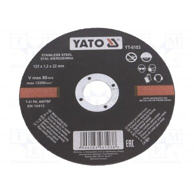 Cutting wheel; Ø: 125mm; Øhole: 22mm; Disc thick: 1.2mm; 12200rpm YT-6103 YATO