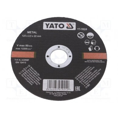 Cutting wheel; Ø: 125mm; Øhole: 22mm; Disc thick: 2.5mm; 12200rpm YT-5924 YATO 1