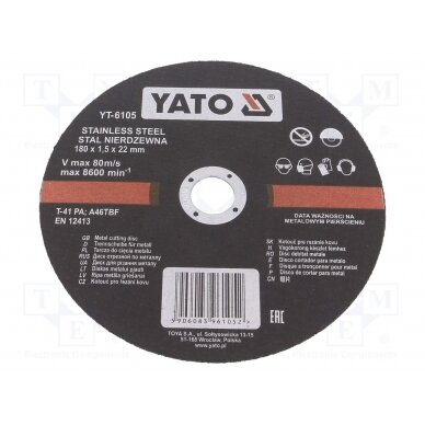 Cutting wheel; Ø: 180mm; Øhole: 22mm; Disc thick: 1.5mm; 8600rpm YT-6105 YATO