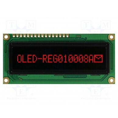 Display: OLED; graphical; 100x8; Dim: 80x36x10mm; red; PIN: 16 REG010008ARPP5N0 RAYSTAR OPTRONICS