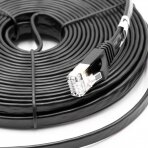 Ethernet tinklo kabelis Cat7, plokščias, 10 gigabitų, RJ45 kištukas, juodas, 10m