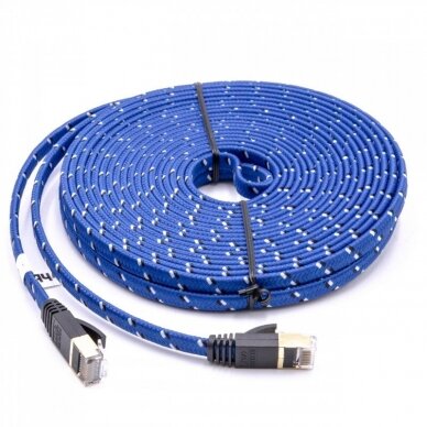 Ethernet tinklo kabelis Cat7, plokščias, 10 gigabitų, RJ45 kištukas, mėlynas, 10m 1