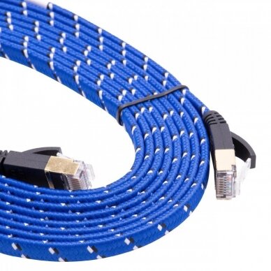 Ethernet tinklo kabelis Cat7, plokščias, 10 gigabitų, RJ45 kištukas, mėlynas, 3m 1
