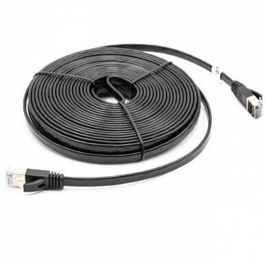 Ethernet tinklo kabelis Cat7, plokščias, 10 gigabitų, RJ45 kištukas, juodas, 10m 1