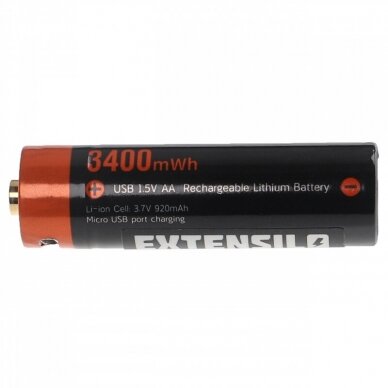 Baterija (akumuliatorius) AA, įkraunama su Micro USB, 920mAh, 3.7V Li-Ion 1