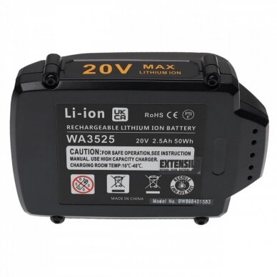 Baterija (akumuliatorius) elektriniam įrankiui Worx WA3551.1 20V, 2.5AH, Li-Ion 1