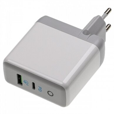 Maitinimo adapteris (kroviklis) telefonui USB-A 18W + USB-C 20W iPhone 13, baltas, 9V, 12V, 5 V 3