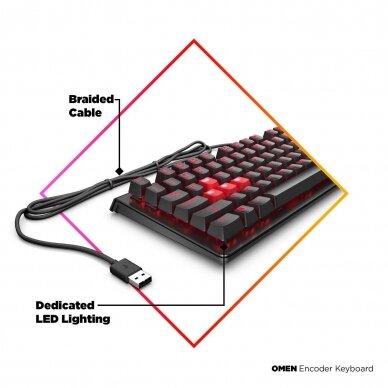Mechaninė žaidimų klaviatūra HP Omen Encoder mechanical gaming keyboard šviečianti US USB 6YW75AA#ABD 3