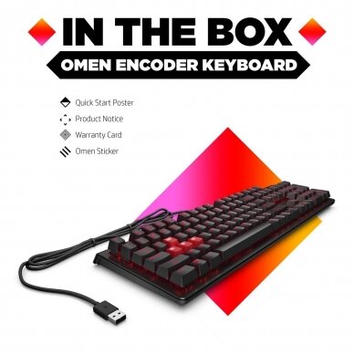 Mechaninė žaidimų klaviatūra HP Omen Encoder mechanical gaming keyboard šviečianti US USB 6YW75AA#ABD 7