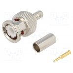 Plug; BNC; male; straight; 50Ω; crimped; for cable; POM; gold-plated B1121A1ND3G150 AMPHENOL RF