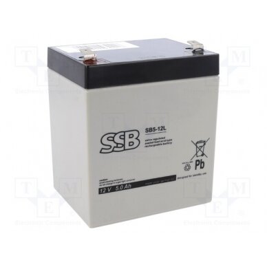 Re-battery: acid-lead; 12V; 5Ah; AGM; maintenance-free; 1.83kg ACCU-HP5-12/SL SSB 1