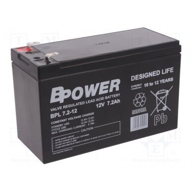 Re-battery: acid-lead; 12V; 7.2Ah; AGM; maintenance-free; 2.4kg ACCU-BPL7.2-12/BP BPOWER 1