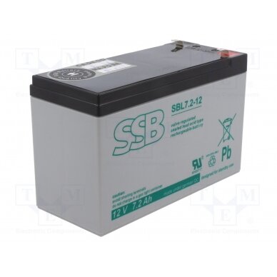 Re-battery: acid-lead; 12V; 7.2Ah; AGM; maintenance-free; 2.78kg ACCU-HP7.2-12/S SSB