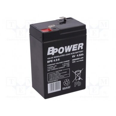 Re-battery: acid-lead; 6V; 4.5Ah; AGM; maintenance-free; 0.8kg; BPE ACCU-BPE4.5-6/BP BPOWER 1