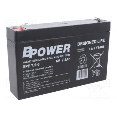 Re-battery: acid-lead; 6V; 7.2Ah; AGM; maintenance-free; 1.2kg; BPE ACCU-BPE7.2-6T1/BP BPOWER 1