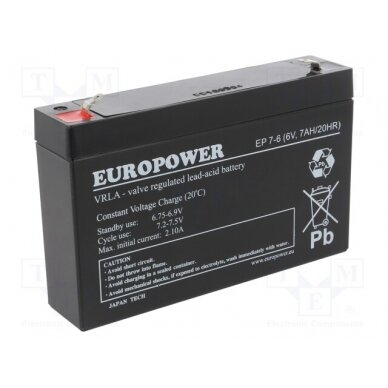 Re-battery: acid-lead; 6V; 7Ah; AGM; maintenance-free; EP ACCU-EP7-6/EUR EUROPOWER 1