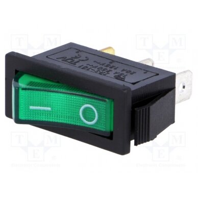 ROCKER; SPST; Pos: 2; ON-OFF; 15A/250VAC; green; neon lamp; 35mΩ RSI1013C3GN 1