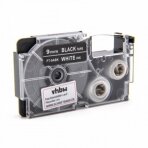 Juosta - kasetė lipdukų spausdintuvui Casio XR-9ABK , 9mm, balta ant juodos