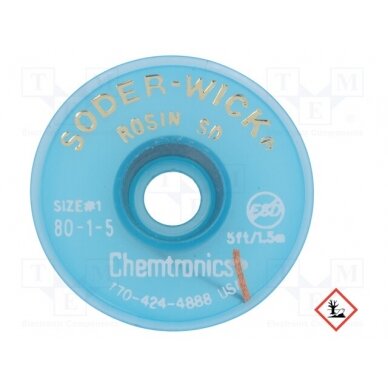 Tape: desoldering; halide-free,rosin,ROL0; W: 0.8mm; L: 1.5m; ESD CH-SW80-1-5 CHEMTRONICS 1