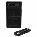 USB dvigubas maitinimo adapteris (kroviklis) Panasonic VW-VBK180 baterijoms su ekranu