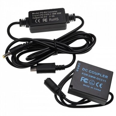 Maitinimo adapteris (kroviklis) foto - video kamerai DMW-AC8 Panasonic Lumix + DC jungtis DMW-DCC11, USB