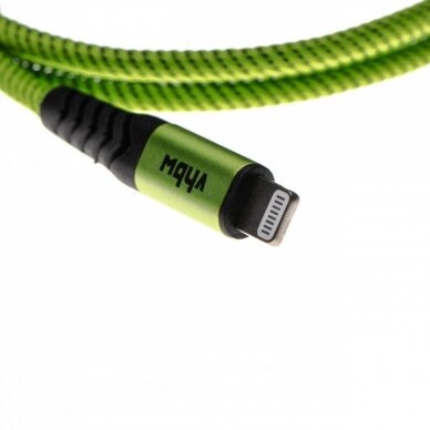 2in1 duomenų kabelis USB tipo C Lightning, nailoninis, 1m, žalia - juoda