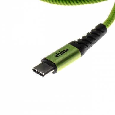 2in1 duomenų kabelis USB tipo C Lightning, nailoninis, 1m, žalia - juoda 1