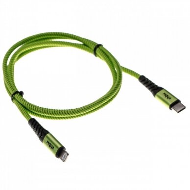 2in1 duomenų kabelis USB tipo C Lightning, nailoninis, 1m, žalia - juoda 2