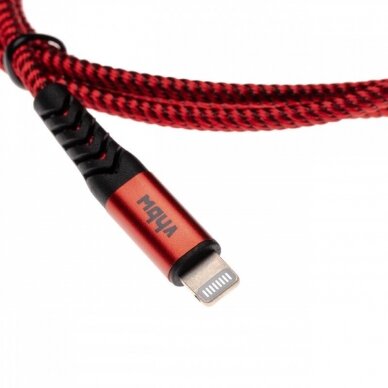 2in1 duomenų kabelis USB tipo C Lightning, nailoninis, 1m, raudona - juoda 1