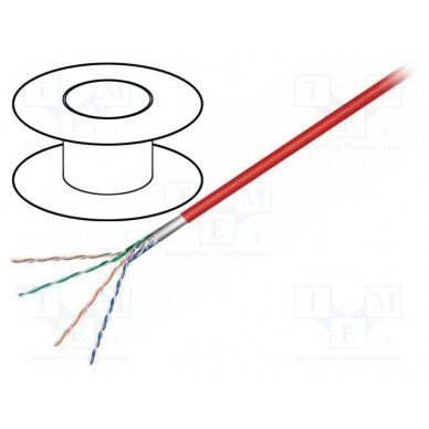 Wire; F/UTP; 5e; stranded; CCA; 4x2x26AWG; PVC; red; 100m F/UTP5E-FCCA-100RD Goobay